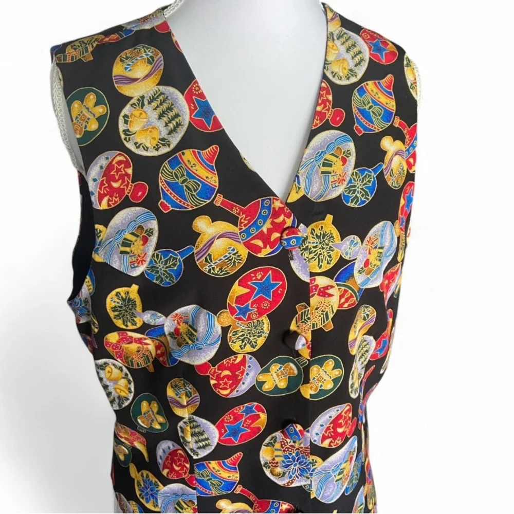 Vintage Casual Corner Festive Ornament‎ Button Up Silk Vest Size M